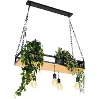 QAZQA Industriële hanglamp zwart met hout 5-lichts - Shelf