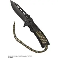 Mil-Tec Survival mes met camo paracord, fluitje en vuurstarter -One hand knive camouflage