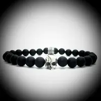 Behave Natuursteen Armband met 925 Sterling Zilver Skull Bedel van 6.1gram Zilver , Handgemaakte Edelsteen Armband met 8mm (Matte Onyx) kralen .