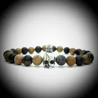Behave Natuursteen Armband met 925 Sterling Zilver Skull Bedel van 6.1gram Zilver , Handgemaakte Edelsteen Armband met 8mm (Picasso Jaspis) kralen .