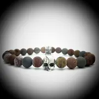 Behave Natuursteen Armband met 925 Sterling Zilver Skull Bedel van 6.1gram Zilver , Handgemaakte Edelsteen Armband met 8mm (Matte Arctic Jaspis) kralen .