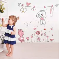 DiSQounts Muurstickers - muurstickers babykamer - muurstickers kinderkamer - baby muursticker konijn/ kat - afneembaar -