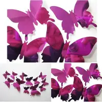 Giftwebshop Premium Spiegelende 3D Vlinders Muursticker / Muurdecoratie Voor Kinderkamer / Babykamer / Slaapkamer - Vlinder Sticker Paarsroze