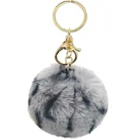 Dielay - Sleutelhanger Fluffy Bal - Panter / Luipaard - 7 cm - Grijs