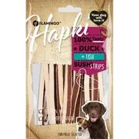 Flamingo hondensnack Hapki duck & fish sushi strips 85gr. Let op: 1 zakje van 85 gram!