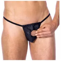 Rimba - Zwarte Lederen Herenslip Met Gat Voor penis