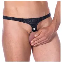 Rimba Bondage Play - Leren Slip Met Verwisselbare Metalen Cockring 50 mm XL