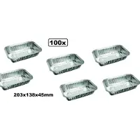 Themaparty 100x Aluminium bakje 850 ml 203x138x45mm - Lasagna shoarma kapsalon take away food maaltijd BBQ festival thema feest