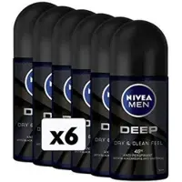 Nivea Men Deep 48H Deo Roller - Voordeelverpakking 6 x 50 ML