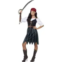 Smiffys Pirate Deckhand Costume Blue with Shirt Mock Waistcoat Skirt Belt & Bandana