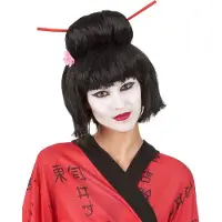 Vegaoo - Zwarte Geisha pruik voor vrouwen - Zwart - One Size