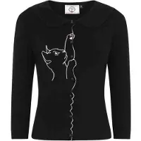 Dancing Days Banned Cat Scallop Collar 40's Cardigan Zwart