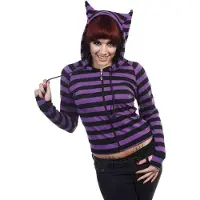 Banned Trui met capuchon - Cat Ears Striped Hoodie - S tot XL - voor Vrouwen - zwart-lila | Maat L