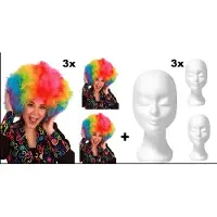Partyxplosion 3x Pruik Regenboog en 3x pruikenhouder - Festival thema feest rainbow fun pruiken