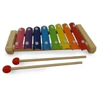 Playwood Metalofoon xylofoon 8 toons natural; hout met metalen toetsen in regenboogkleuren