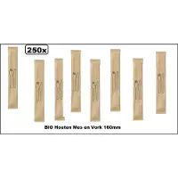 Thema party 250x BIO Houten Mes en Vork 160mm per stuk verpakt - Take away food eten restaurant festival thema feest BBQ FSC
