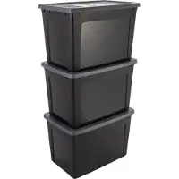 Iris Clearbox Opbergbox - 70L - Kunststof - Zwart/Grijs - Set van 3