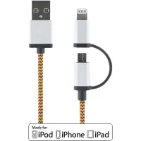 Deltaco 2 i 1 lightning & micro USB cable , Fabric, MFi, 1m