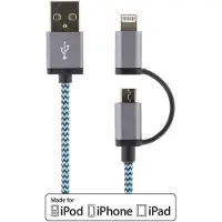 Deltaco Mob. Telefonkabel USB-MicroUSB+Lightning, 1,0m, blau
