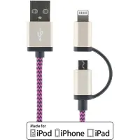 STREETZ 2 i 1 lightning & micro cable , Fabric, MFi, 1m, Purple