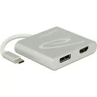 DeLOCK Premium USB-C naar HDMI en DisplayPort splitter met DP Alt Mode (4K 30 Hz) / zilver - 0,10 meter