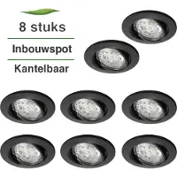 Lybardo 8 Stuks Lybardo Inbouwspot LED - Inbouw armatuur Lucca - Kantelbaar - Rond - Zand Zwart