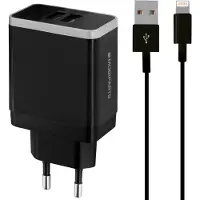 Mobiparts Thuislader Dual USB 4.8A Lightning Zwart