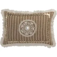 J-Line Kussen rechthoekig patroon met muntjes jute naturel-beige