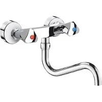 Delabie wastafelmengkraan (opbouw) chroom. glans voorsprong uitloop 200mm aantal grepen tweegreeps