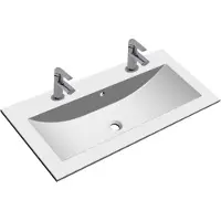 Sanicare Q4 mineraalmarmeren wastafel 99.2x45cm met 2 kraangaten wit