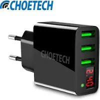 Choetech Adapter met LED display 3 laadpoorten - 3A - Zwart