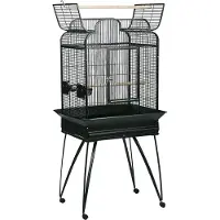 Flamingo Vogelkooi – Papegaaienkooi Lorre Antraciet 66x51x164cm – stevige metalen kooi met open dak, opvangrand & houten zitstokken