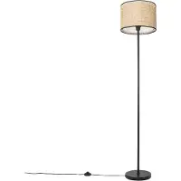 QAZQA Landelijke vloerlamp zwart met rotan kap - Kata