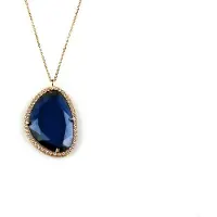 Sophie model Druppel gezet ketting in zilver roze verguld met hanger gezet met blauwe steen en cubic zirconia