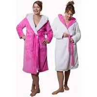 Badrock 2 kanten draagbare badjas met teddy voering - hardroze - capuchon -dames badjas - reversible badjas fleece