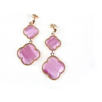 Sophie model Double Fiori groot oorringen in zilver roze verguld roze klavers