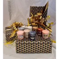 Yankee candle Geschenkset - ontdek geschenk luxe diverse variërende geuren 9 stuks en glaasje - geurkaarsjes cadeau
