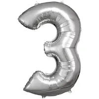 Amscan Folieballon Cijfer 3 Junior 53 X 88 Cm Zilver