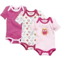 Schnizler romper Uil korte mouw roze/wit 3 stuks