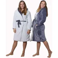 Badrock 2 kanten draagbare badjas met teddy voering - grijs - capuchon - unisex model - reversible badjas fleece