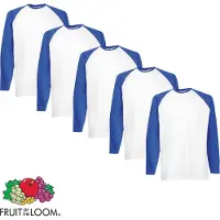 Fruit Of The Loom 5 pack Fruit of the Loom Longsleeve T-shirts Royal/Wit XL
