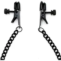 Rimba Bondage Play - Kleine Tepelklemmen Met Aandraaischroef En Ketting - Zwart