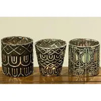 Boltze Theelichten - 3 set - XL - Glas - waxinehouders - oud zilver - Ø 10cm
