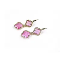 Sophie model Double Fiori klein oorringen in zilver roze klavers