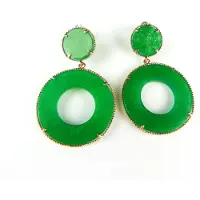 Sophie Zilveren oorbellen oorringen roos goud verguld Model Modern Mix met ronde groene stenen