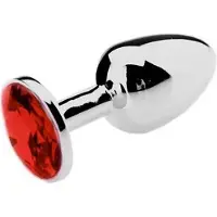 O-products Butt plug aluminium met rood kristal - small