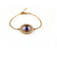 Sophie model Rondo armband in zilver roze verguld met tussenstuk paarse cabochon en cubic zirconia