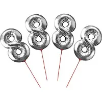 Funny fashion Cijferballon folie nummer 8 op stokje - Folieballon opblaascijfer 8 zilver 30 cm - 4 STUKS