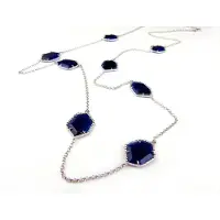 Sophie Zilveren halsketting halssnoer collier Model Hexagon gezet met donkerblauwe stenen