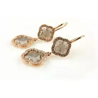 Sophie model Double Fiori klein gezet oorringen in zilver rozegoud verguld grijze steen en cubic zirconia